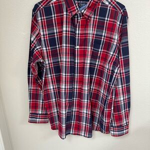Chaps Men's Red and Blue Plaid Shirt